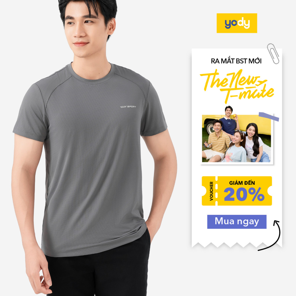 Áo thun sport nam YODY áo phông thể thao cộc tay cổ tròn siêu mát thấm hút mồ hôi STM7003