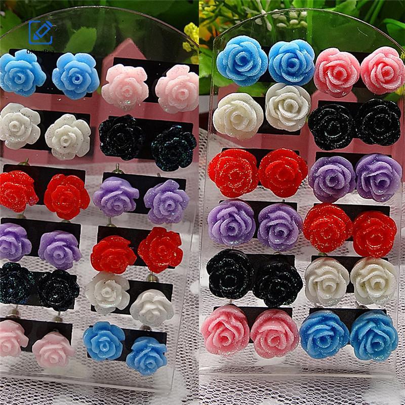 ONew 12 Đôi Bông Tai Hoa Hồng Huyền Bí Bông Tai Hoa Màu Hỗn Hợp Bng