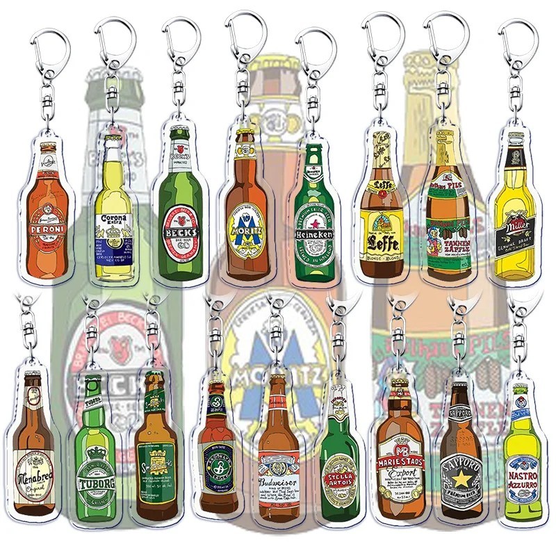 Móc khóa chai bia Heineken Corona Budweiser độc lạ trang trí balo túi xách phụ kiện acrylic retro sá