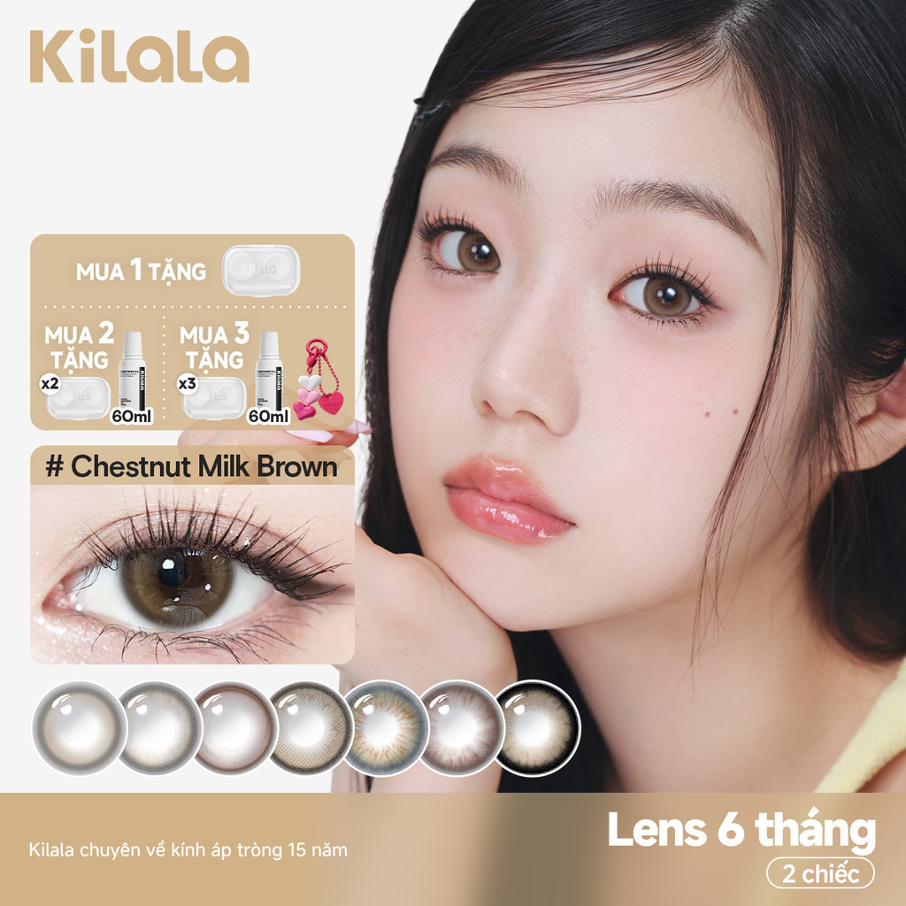 Kính áp tròng Kilala màu đen ChestnutMilkBrown/Wind Yay Brown/Mist Brown/Wild Fruit Brown lens cận 6