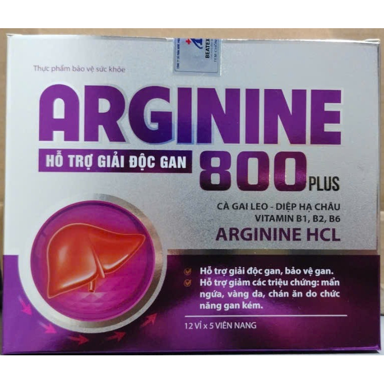 Arginine 800 Plus - hỗ trợ chức năng gan , bảo vệ tế bào gan , hạ men gan , giải độc gan - Hộp 60V