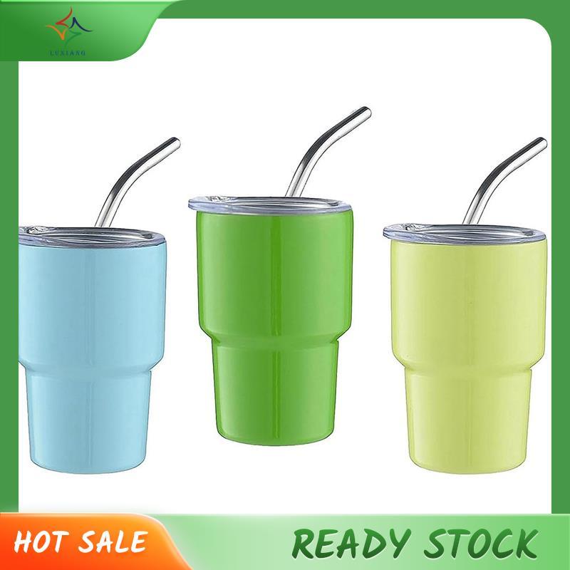 [luxiang.th] 3 Gói Mini Tumbler Shot Glass Mini Tumbler Ly Kính Bắn Có Ống Hút & Nắp, 2Oz (B)