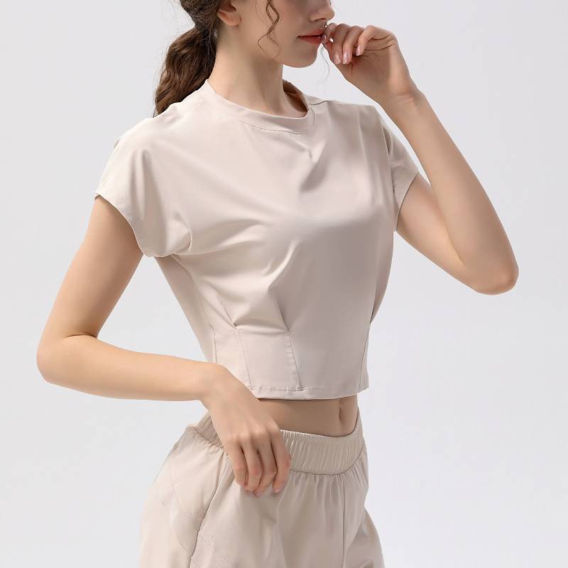 Summer Loose Sports Short Sleeve Women's Sexy Cropped Yoga Clothes Breathable Quick-Drying Fitness C
