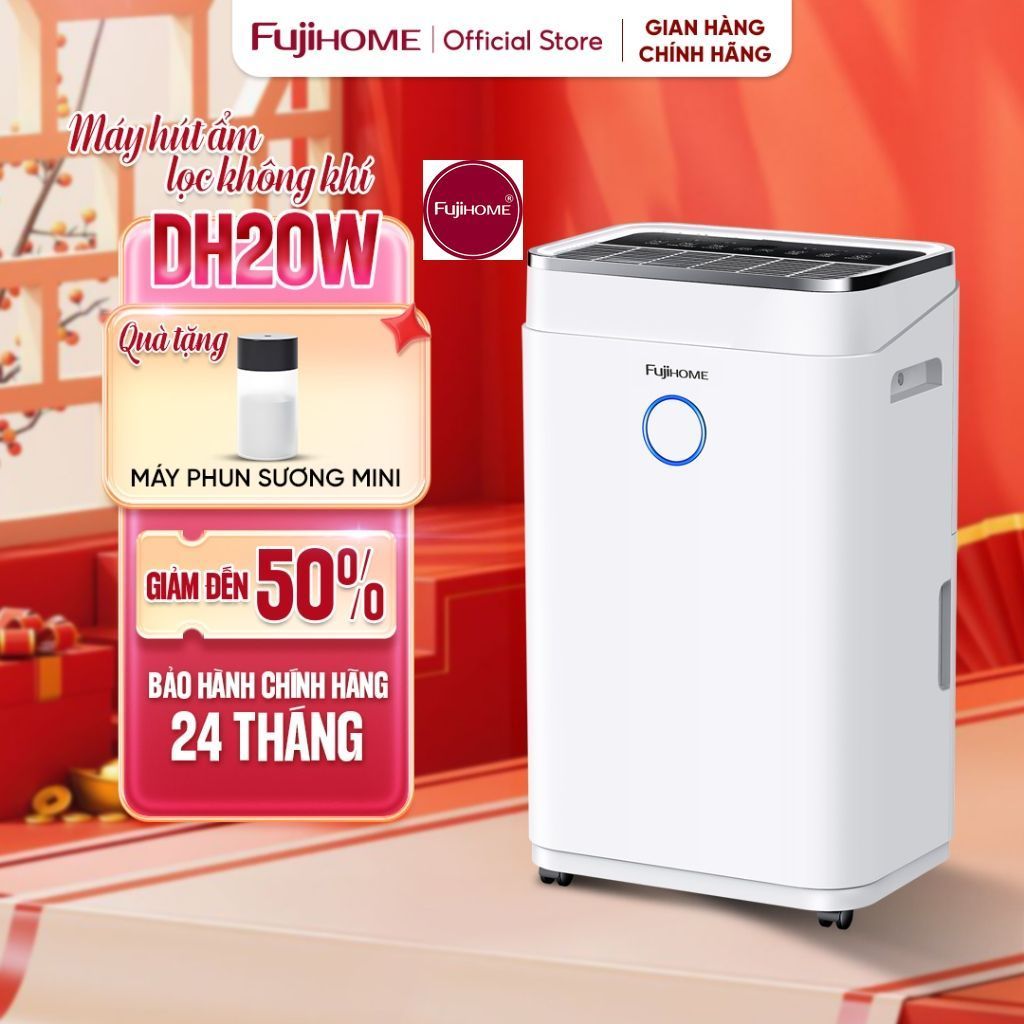 Máy hút ẩm công suất lớn 20L/ ngày FUJIHOME DH20W phòng 20-50m2, lọc không khí kết nối WIFI