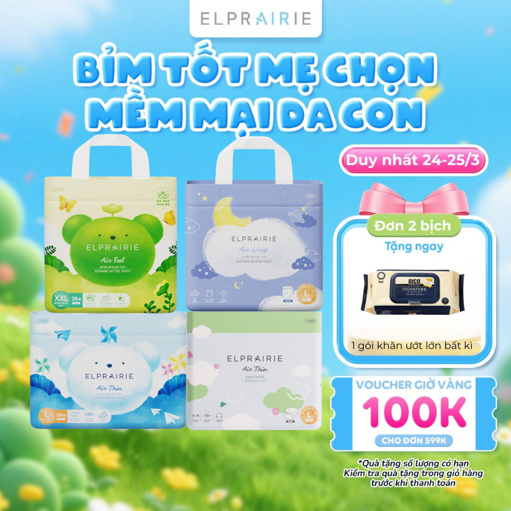 Tã/Bỉm ELPRAIRIE Mềm Mại Thoáng Mát, Siêu Thấm Hút Cho Bé Thoải Mái Vận Động, Bỉm Nội Địa Hàn Size S-XXL, Từ 0-25kg