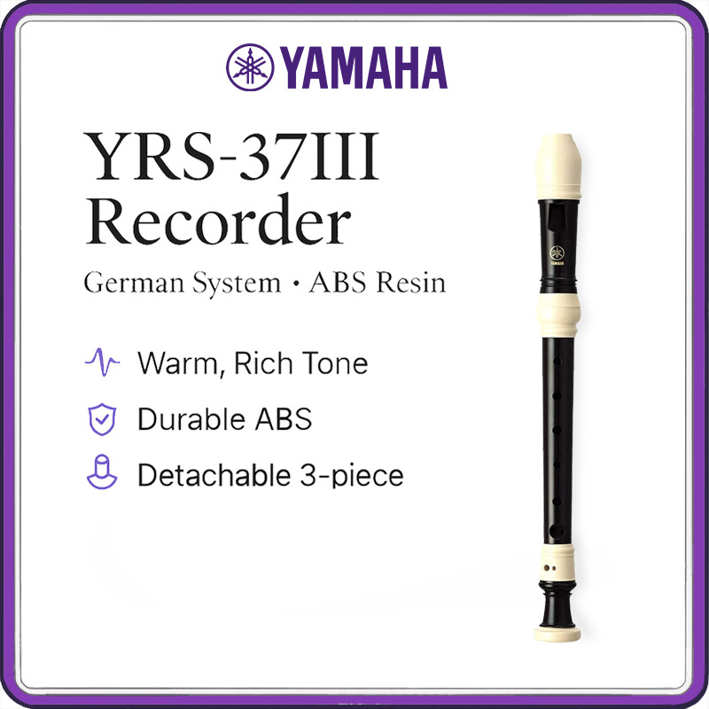 Yamaha YRS‑37III Soprano Recorder – German Fingering 3‑Piece ABS Flute for Beginners & School, 3 Col