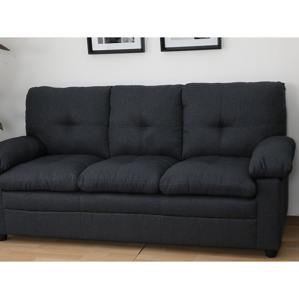 Ghế sofa 3 chỗ AUGUSTA khung gỗ, đệm bọc vải cao cấp xám đậm | Index Living Mall  - đồ gỗ thắng thơm