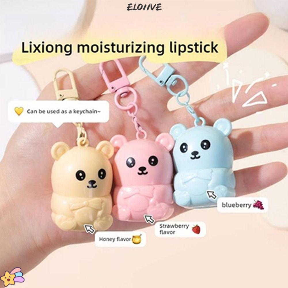 Son bóng ELO11VE, Son dưỡng môi hình gấu nhỏ chống khô 3,2ml, dưỡng ẩm chống nứt di động có móc khóa