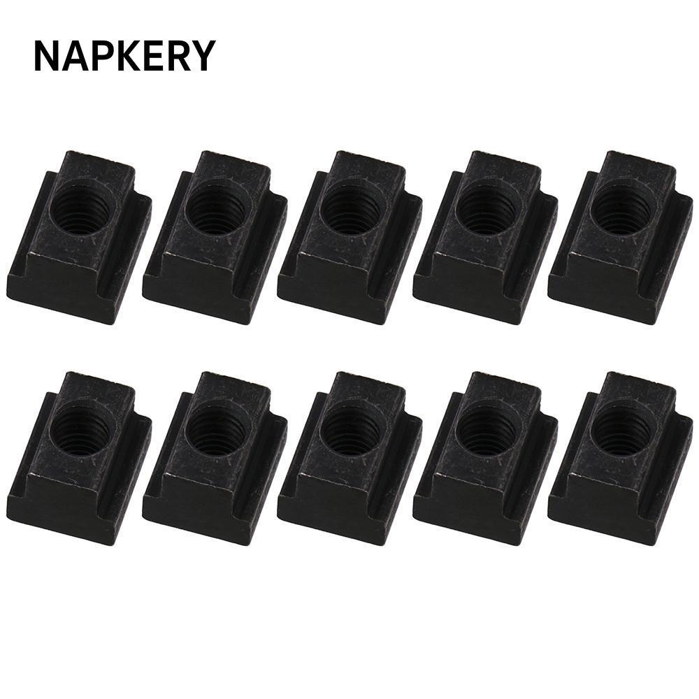 NAPKERY 10 Cái T Khe Cắm Nuts, M6 M8 M10 M12 Oxit Đen Tapped Qua Khe Cắm Nuts, Thép Carbon Bền T-Nut