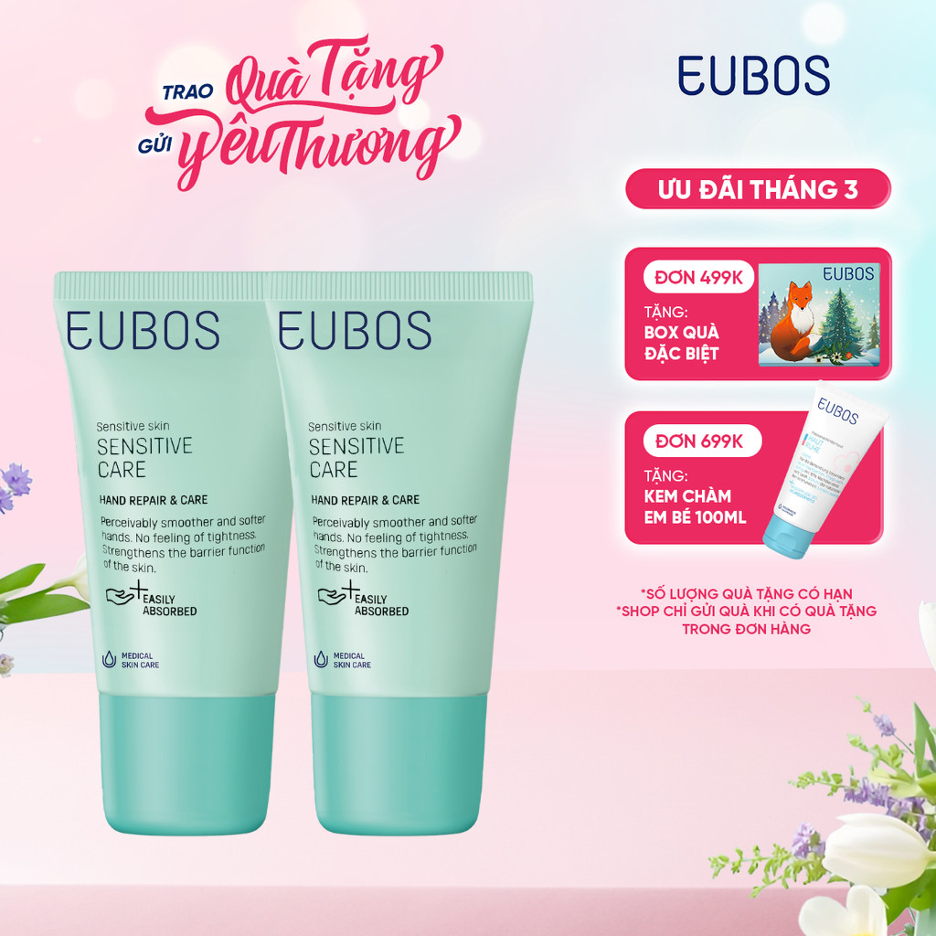Combo 2 Kem Dưỡng Da Tay EUBOS Giúp Mềm Mịn, Dưỡng Ẩm Chuyên Sâu 24h An Toàn Cho Da Nhạy Cảm 25ml
