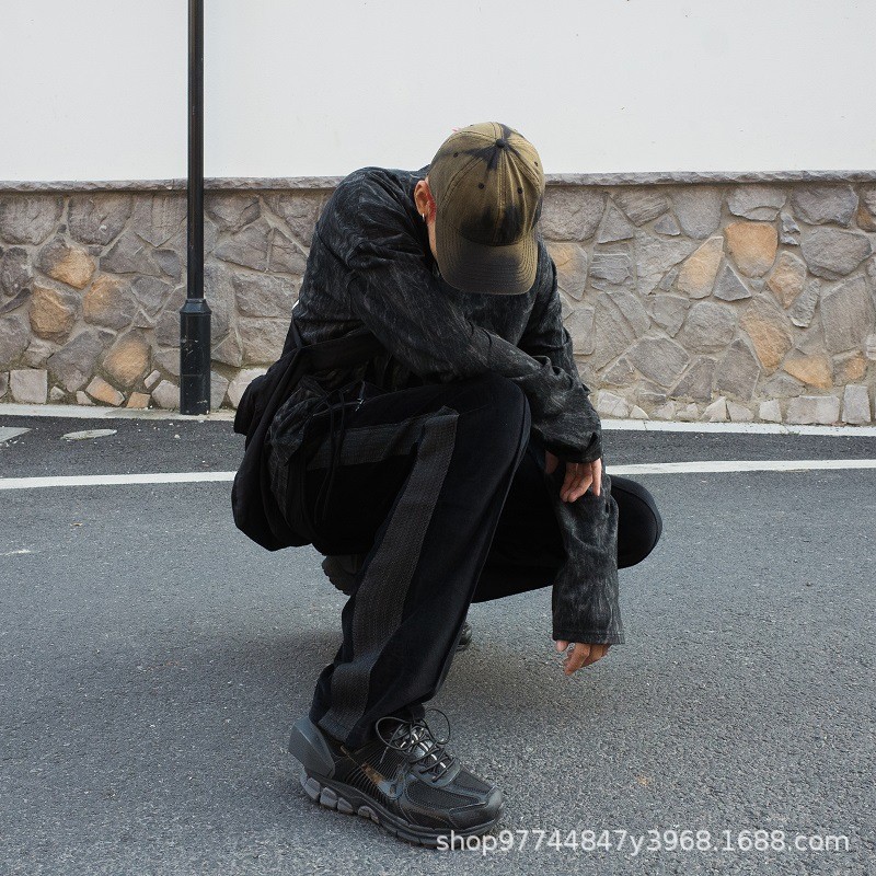 NOEV Needles track Velvet embroidered webbing men's and women's casual low-waist straight-leg sports