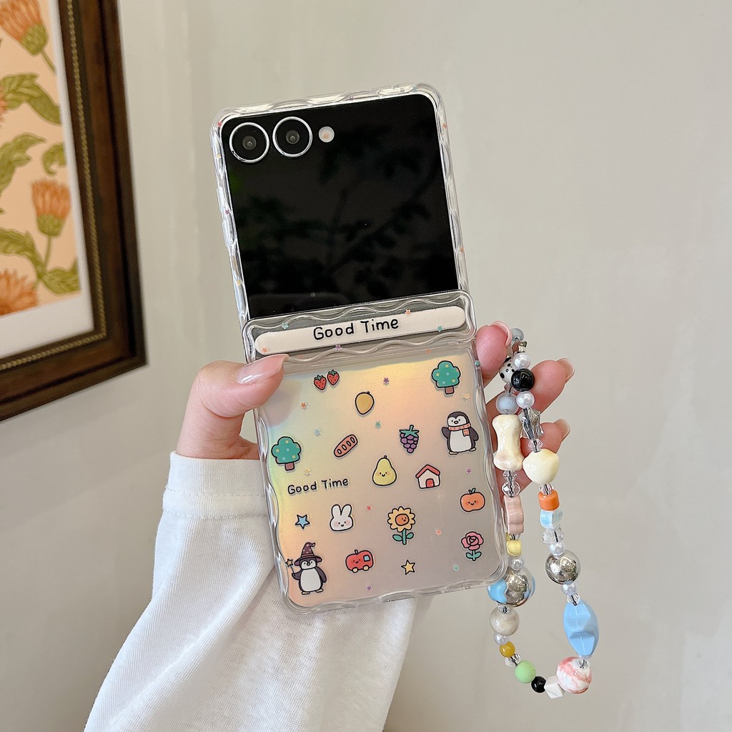 Flip7 3in1 Ốp lưng laser hoạt hình chim cánh cụt có dây chuyền Flip7 Samsung Galaxy Z Flip7 Ốp lưng 