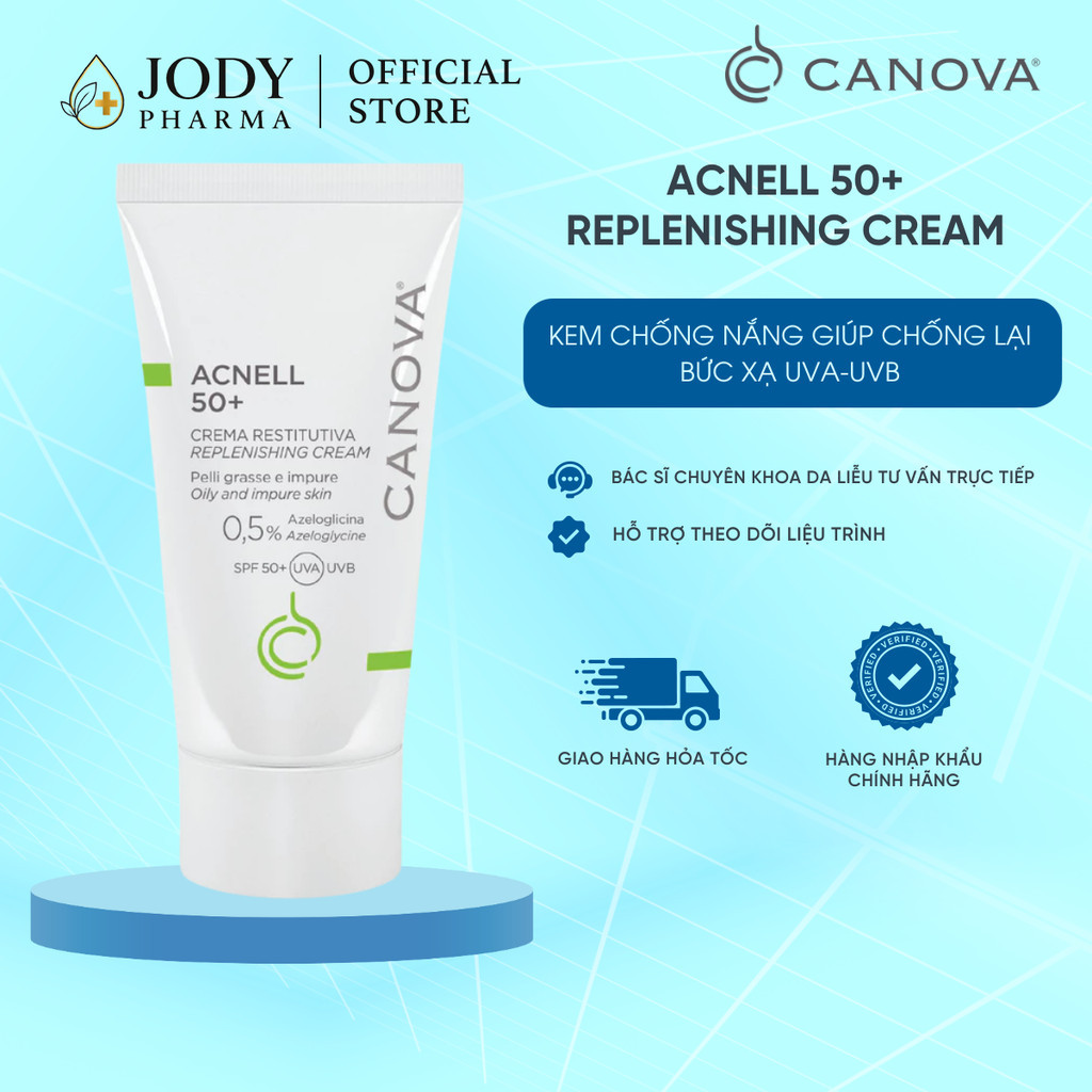 [HÀNG CÔNG TY] Kem chống nắng kiềm dầu ngừa mụn anova Acnell 50+ Replenishing Cream (50ml)