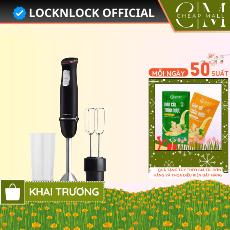 Máy xay cầm tay đa năng LocknLock Chính hãng Multi-purpose 2 in 1 Hand Blender màu đen EJM516BLK - C