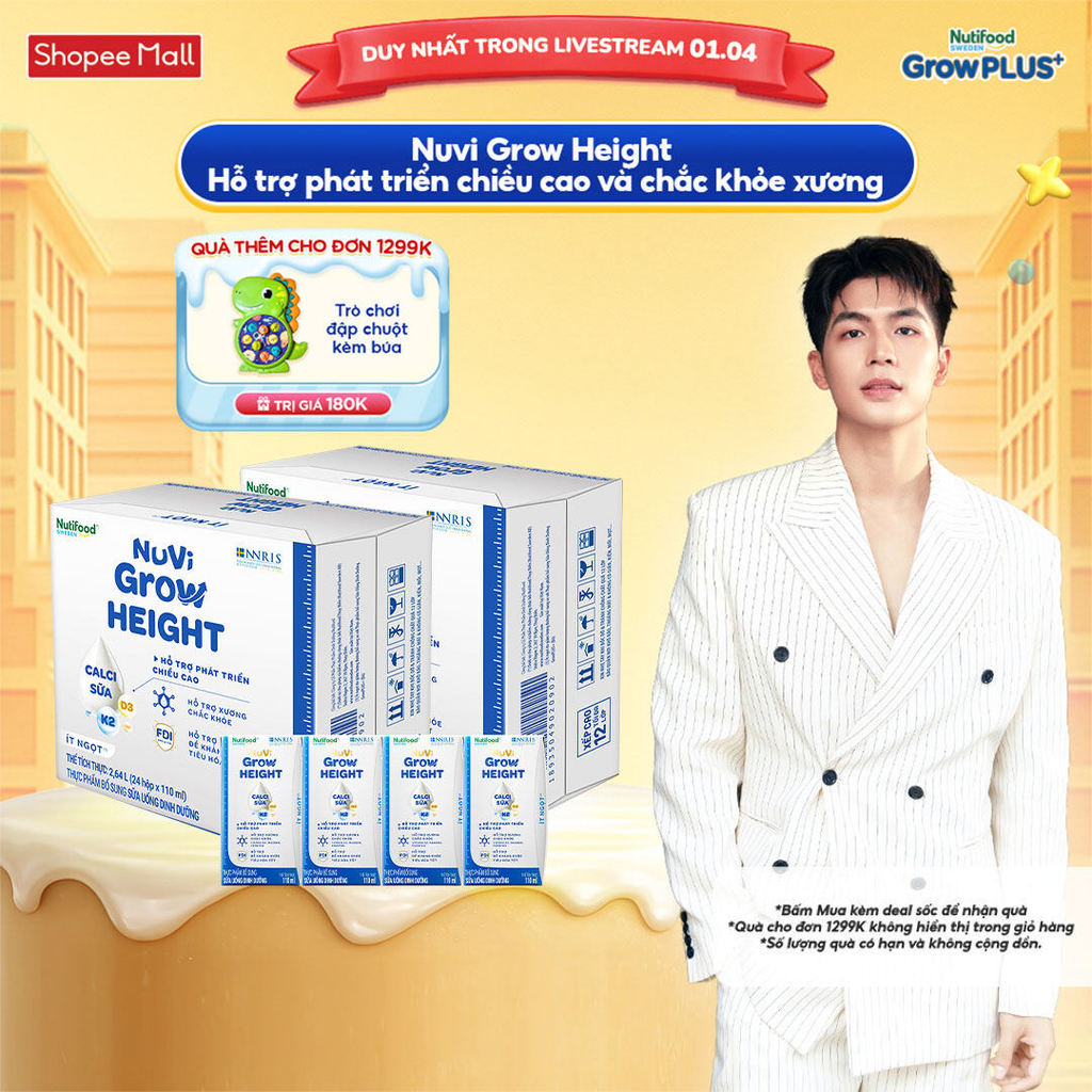 Combo 2 Thùng 24 hộp SBPS Nuvi Grow Height 1+ hỗ trợ phát triển chiều cao hộp 110ml