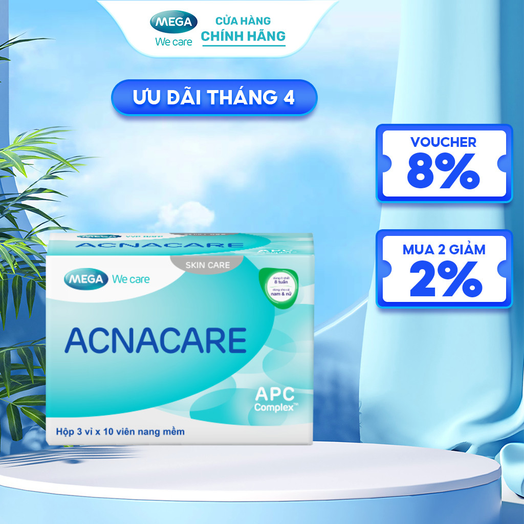 Viên uống giảm mụn, giảm nhờn - Kẽm, Crôm, D.Salina, Vitamin C, Vitamin E - ACNACARE Mega We Care (3