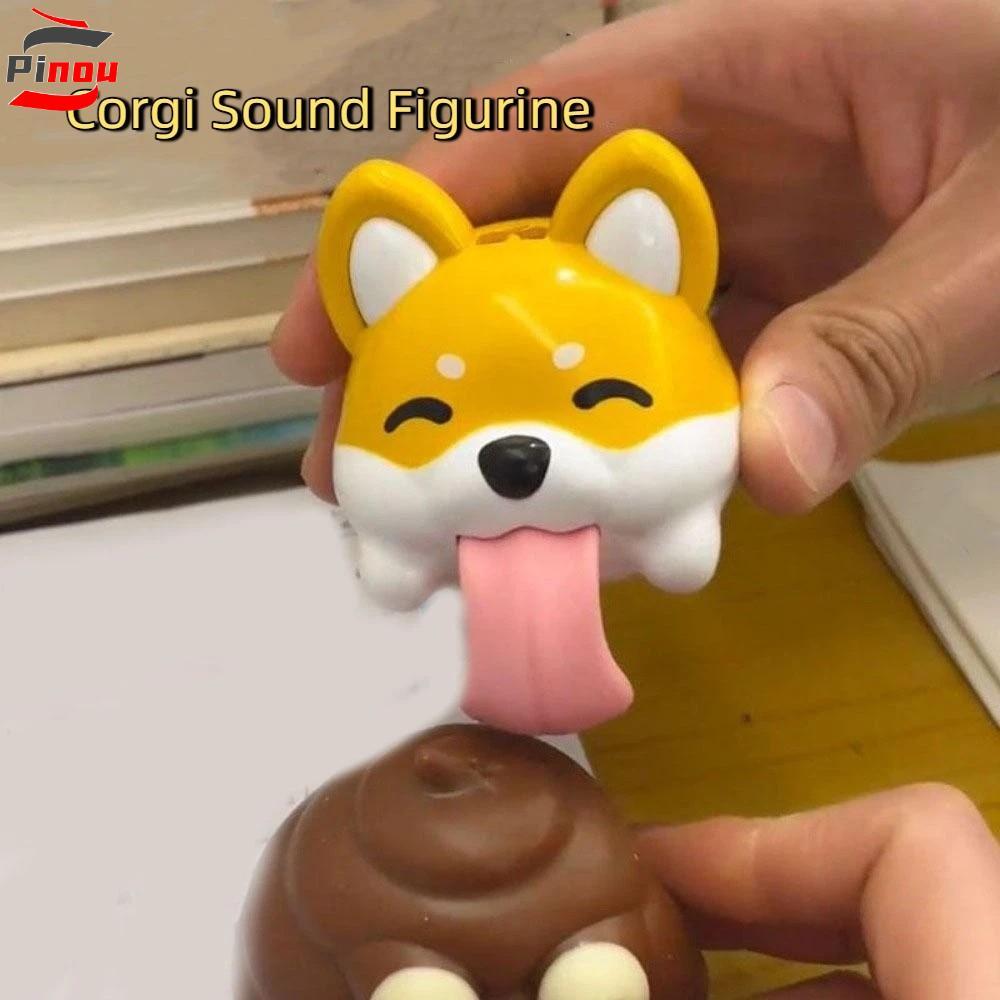 Móc khóa hình chó POOU, Tượng Corgi tạo ra âm thanh bằng nhựa, Tượng treo trên bàn Hoạt hình Mặt dây