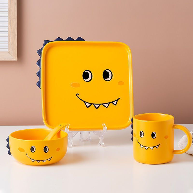 New Product#Cute Cartoon Dinosaur Ceramic Tableware Bowls Plates Household Children's Set Rice Bowl 