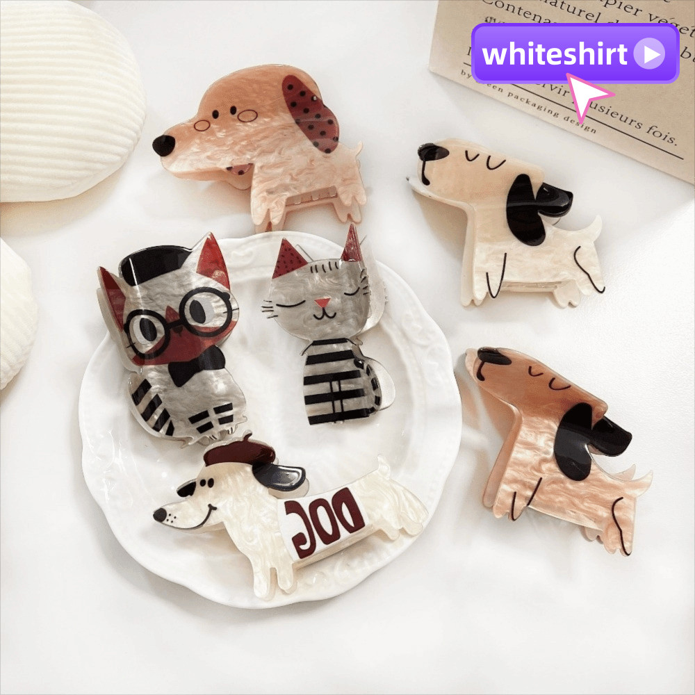 TRẮNG Acetate Kẹp Tóc, Hoạt Hình Chó Con Mèo Con Phụ Kiện Tóc Lấy Kẹp, Kawaii Acrylic Acetate Tóc