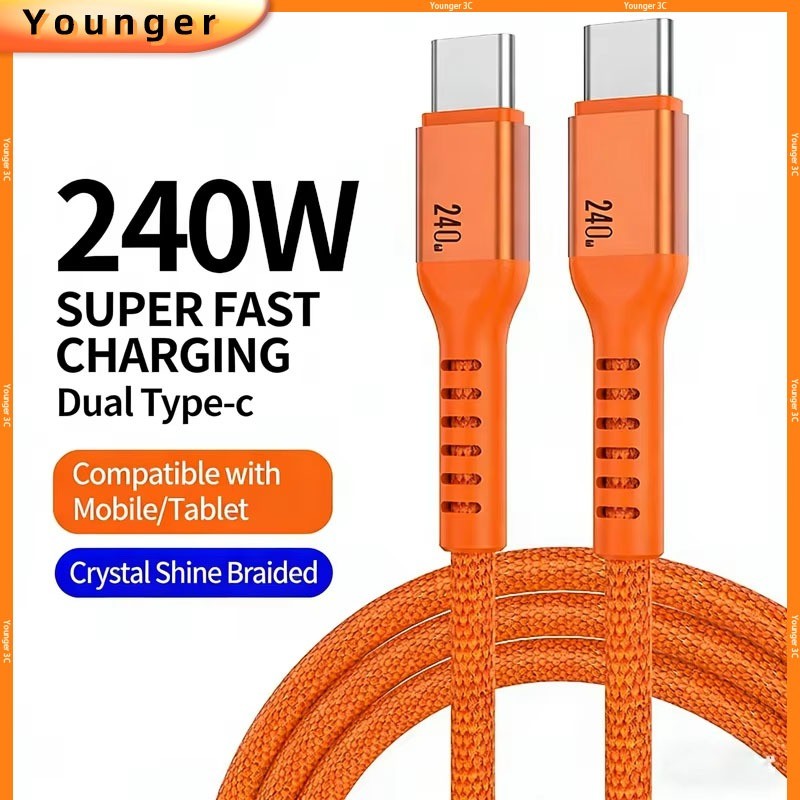 Cáp sạc nhanh PD240W Type C sang Type C cho Ios 17 16 15,1M / 2M Dây sạc kép Type-C bện Nylon tương 