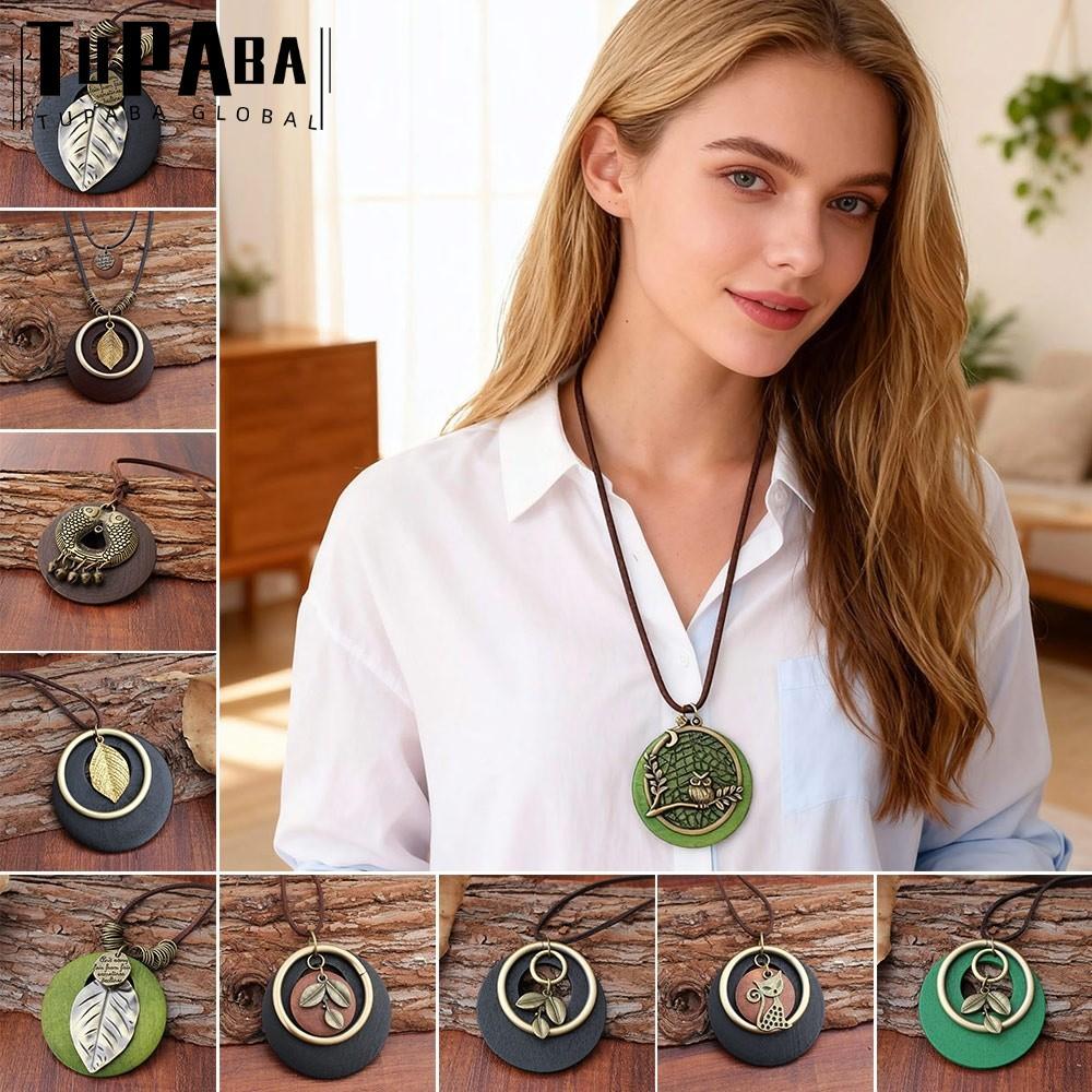 Vòng cổ handmade boho bằng gỗ và da, style vintage lá dành cho nam