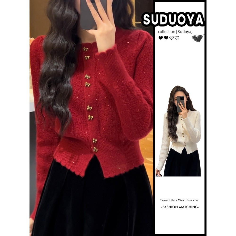 áo croptop len tăm áo croptop len tay dài Cardigan Áo Len Dệt Kim Màu Đỏ, Phong Cách Mới Cho Mùa Đôn