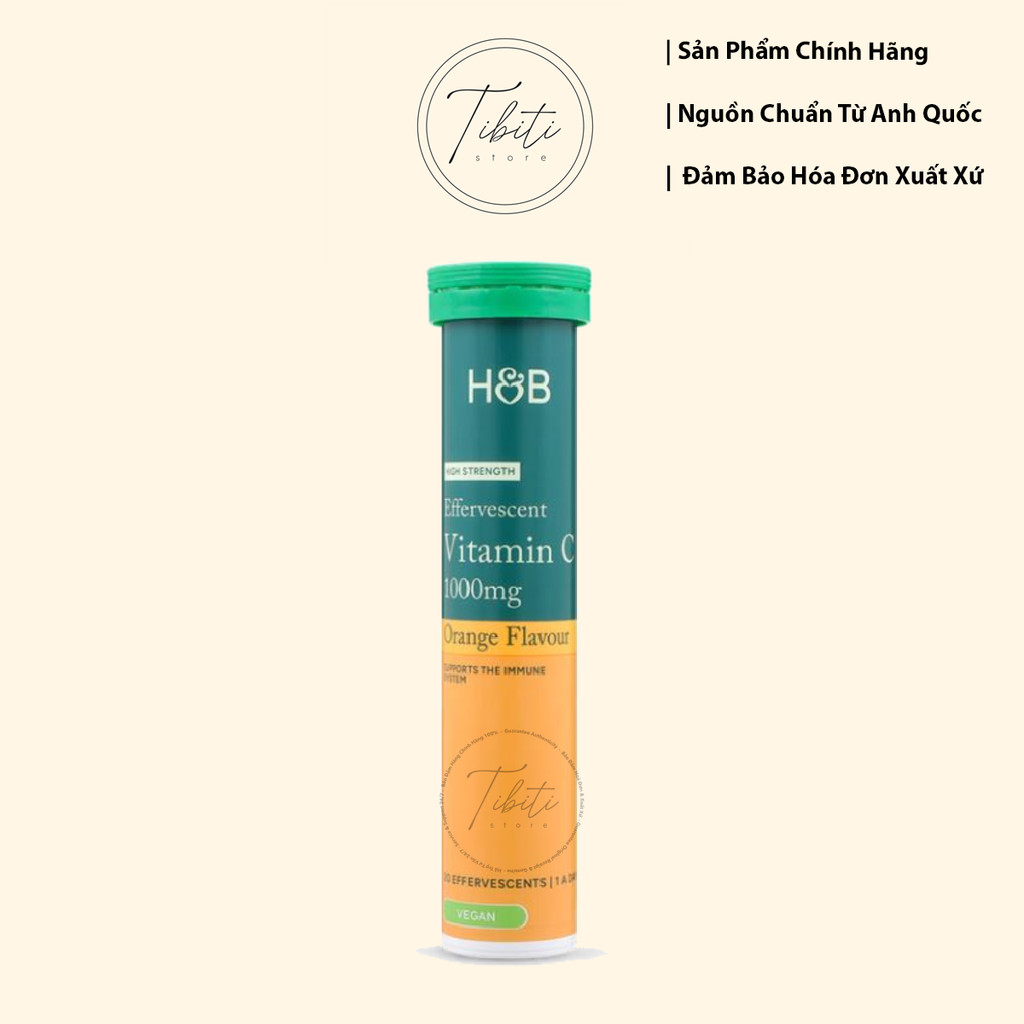 Viên C sủi Holland & Barrett High Strength Effervescent Vit C 1000mg Orange Flavour bổ sung vitamin 