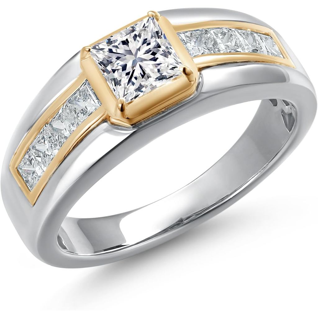 Nhẫn công chúa cho nam với đá quý cắt công chúa 5mm và kim cương trồng 2.4mm | Chất liệu bạc 925 và 