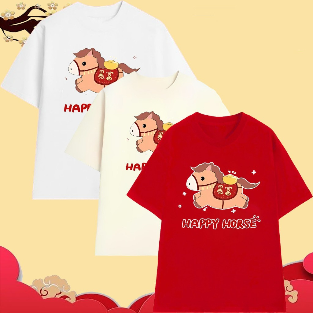 COD (Giao hàng trong 24 giờ)MIEMIE. Áo thun Tết Bính Ngọ 2026 cho Gia Đình, happy hourse siêu dễ thư