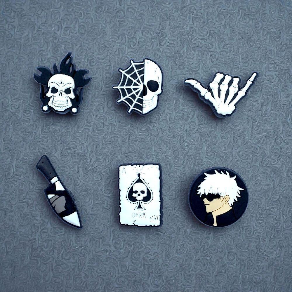 Set charm BLACK V2 gắn dép cross, Nút gắn jibbitz sticker anime dép cross trang trí cham hoạt hình n
