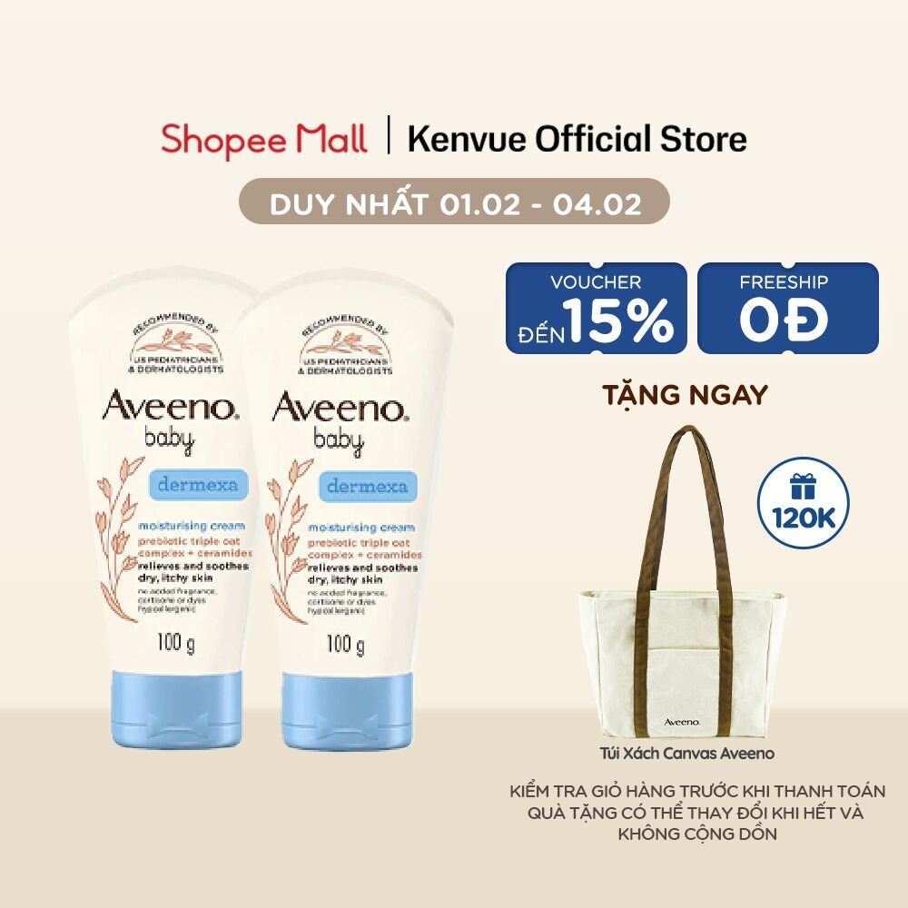 Combo 2 Kem dưỡng ẩm Aveeno Baby Dermexa Cream 100g