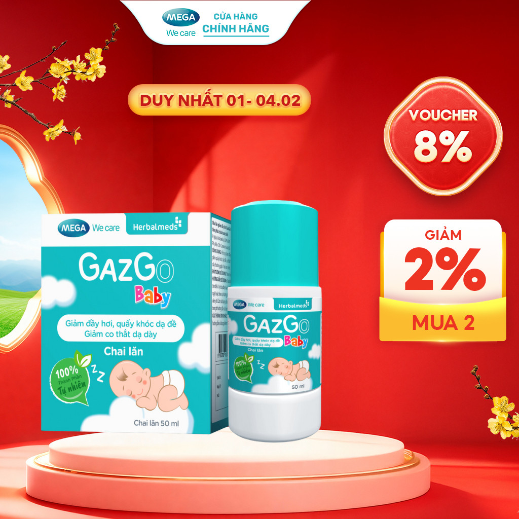 Chai lăn giúp giảm đầy hơi, quấy khóc dạ đề cho trẻ sơ sinh Mega We Care Gazgo Baby (50ml)