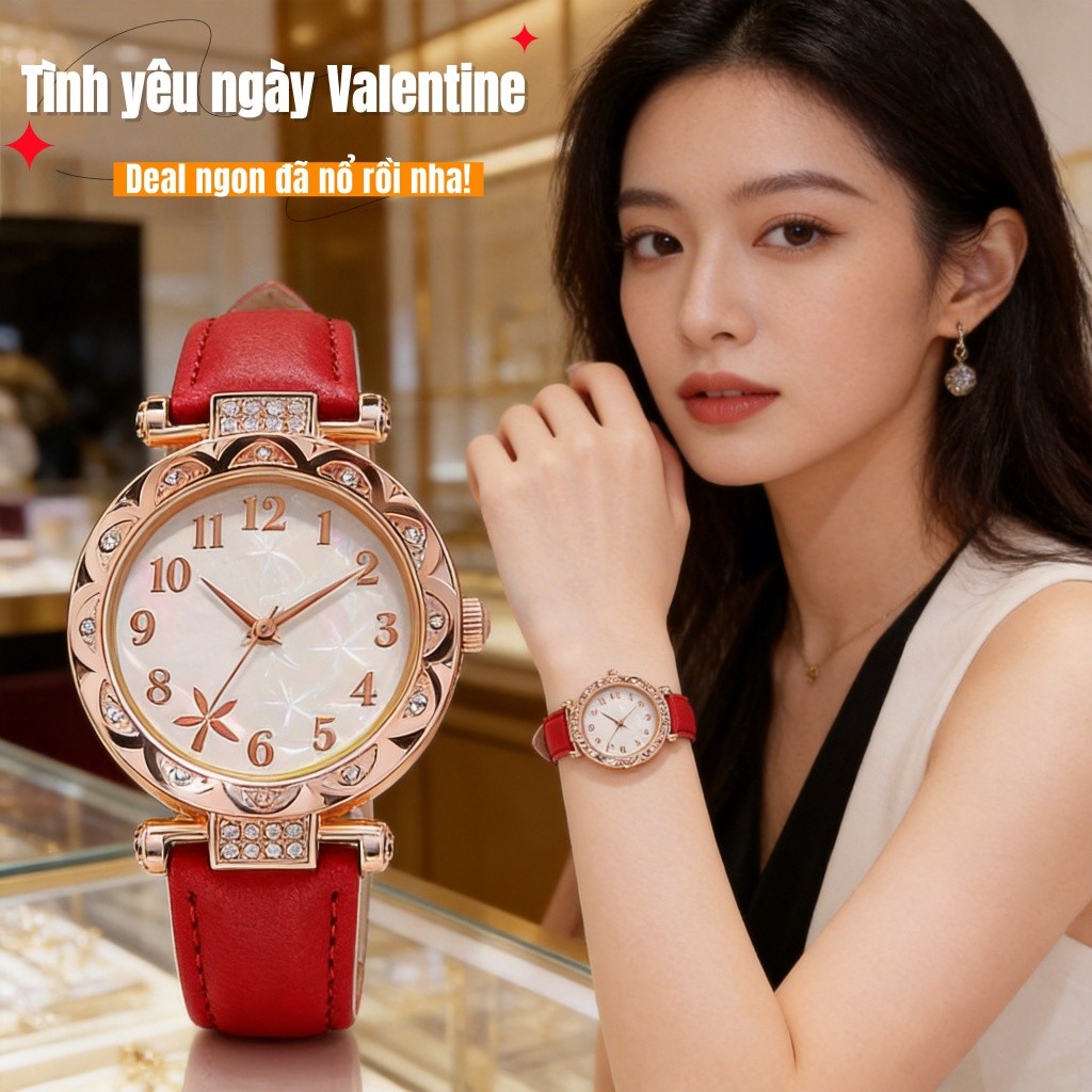 Ưu đãi giới hạn | Đồng hồ nữ thạch anh dây da 4 màu | Quà tặng Valentine, Tết Nguyên Đán