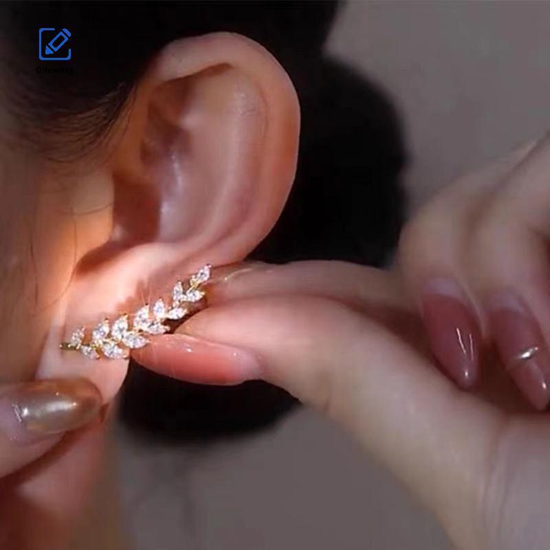 ONew Sang Trọng Sáng Bóng Kim Cương Giả Lá Bông Tai Dành Cho Nữ Tinh Tế Lúa Mì Tai Còng Bông Tai Tra