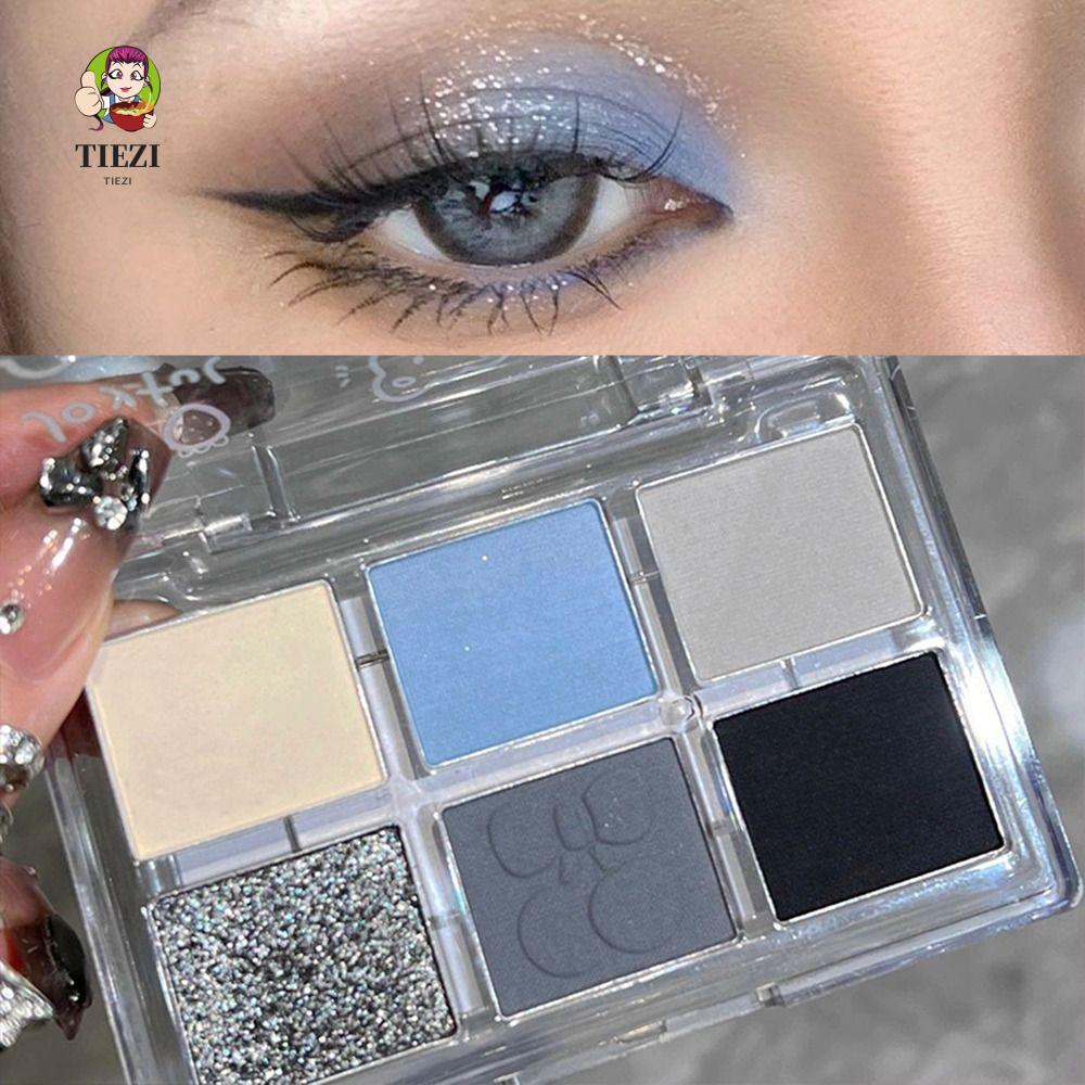 Bảng Phấn Mắt TIEZI 6 Màu, Phấn Mắt Khói Xanh Đen Chống Thấm Nước, Di Động Lâu Dài Làm Sáng Ngọc Tra