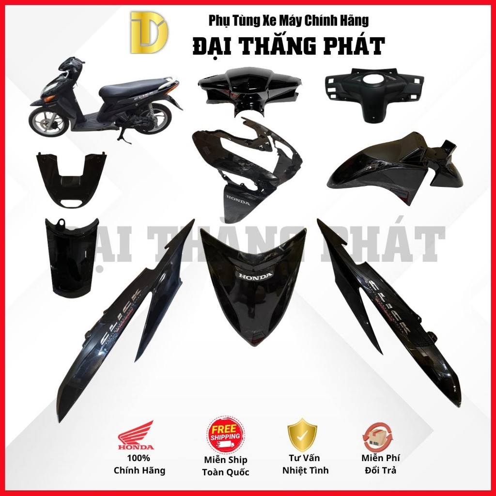 (Có bán lẻ) Dàn áo | Bộ nhựa xe Click 110cc KVB (2010-2011) - Màu Đen - NHA69P chính hãng - HP