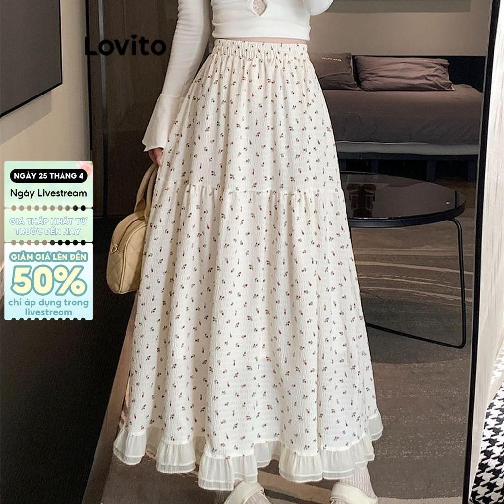 Lovito Váy thường ngày Váy xếp nếp hoa sang trọng dành cho nữ LNA60317