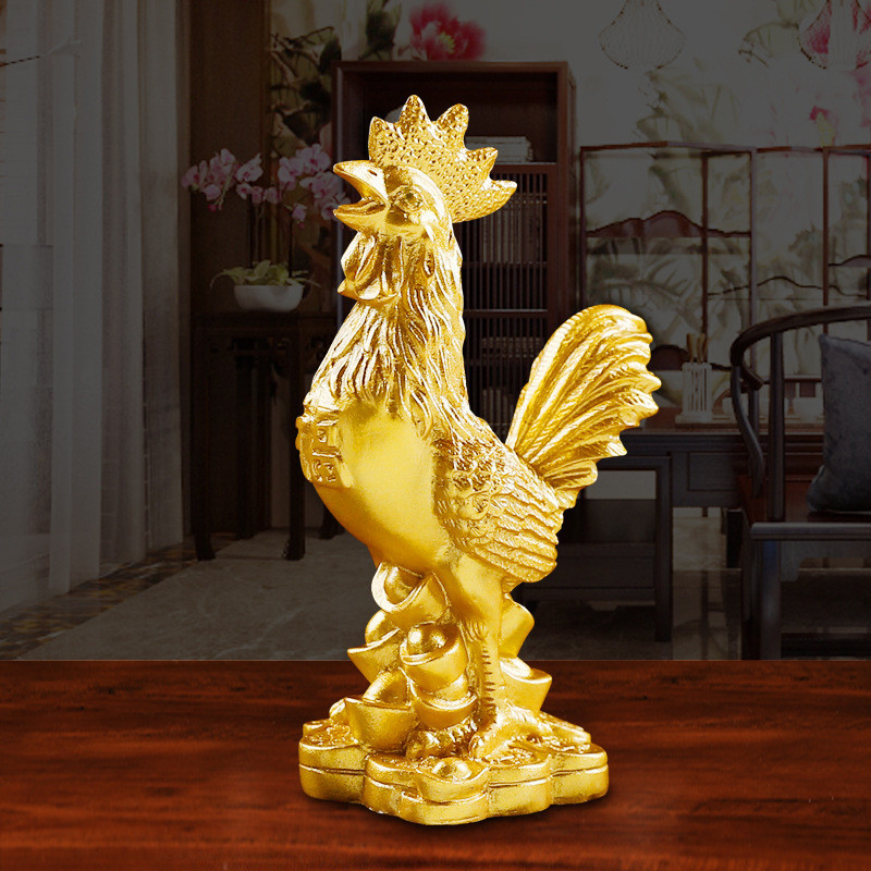 Twelve Zodiac Signs gold3z Resin decorative ornaments for home and office desktop, rooster with gold