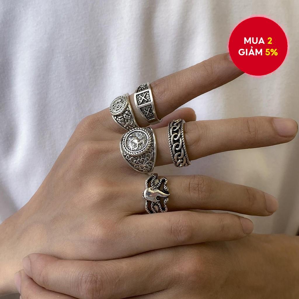 Vintage Ngọn Lửa Nhẫn Nam Hip Hop Retro Trang Sức Totem Ngón Tay Nhẫn Nam Quà Tặng