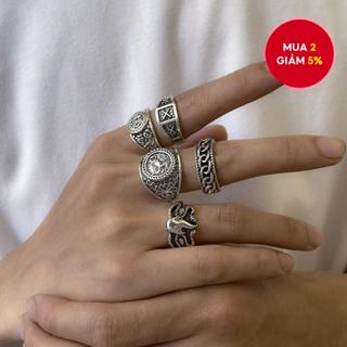 Vintage Ngọn Lửa Nhẫn Nam Hip Hop Retro Trang Sức Totem Ngón Tay Nhẫn Nam Quà Tặng