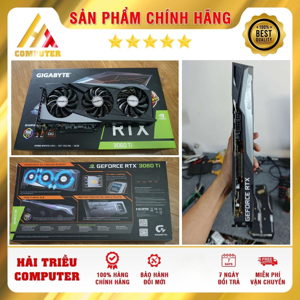 Card màn hình Gigabyte RTX 3060Ti Gaming OC 8GB 3 Fan QSD FULL BOX