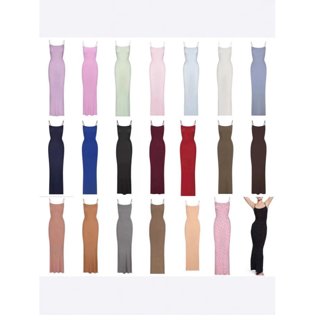 Skims Spicy Girl Ribbed Strap Dress for Women, Backless Slim-Fit Bodycon Long Dress