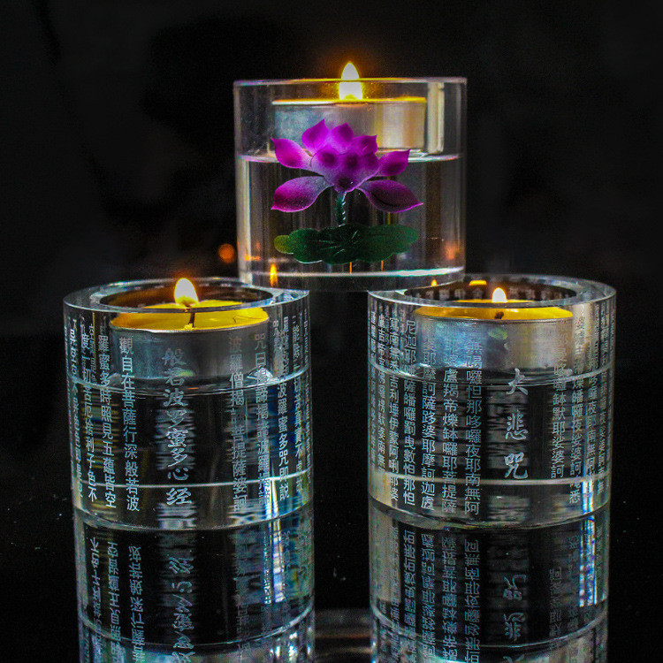 Sản phẩm mới Hàng có sẵn Crystal Lotus Candle Holder Crystal Glass Great Compassion Mantra Heart Sut