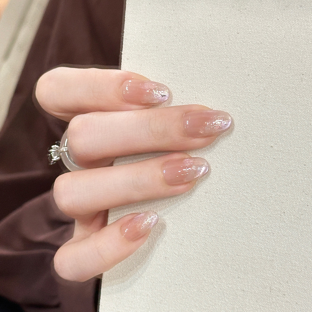 Handmade Glacier Amber Press On Nails, 4 kích cỡ phổ biến, 10 chiếc kèm dụng cụ