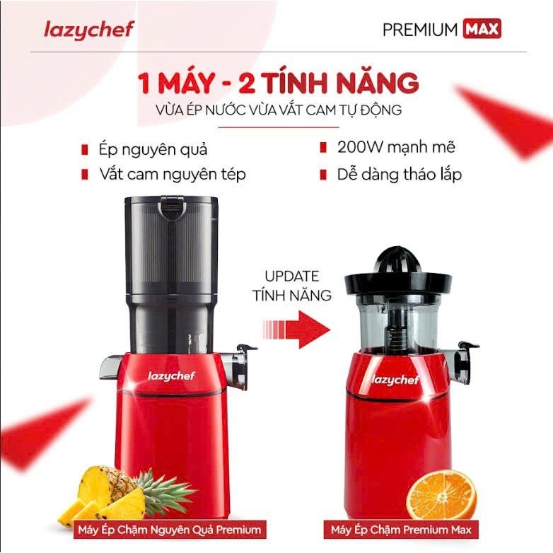 (Kèm Vắt Cam)Máy Ép Hoa Quả Dòng Premium Lazychef LC04ME, Công Suất 200W.