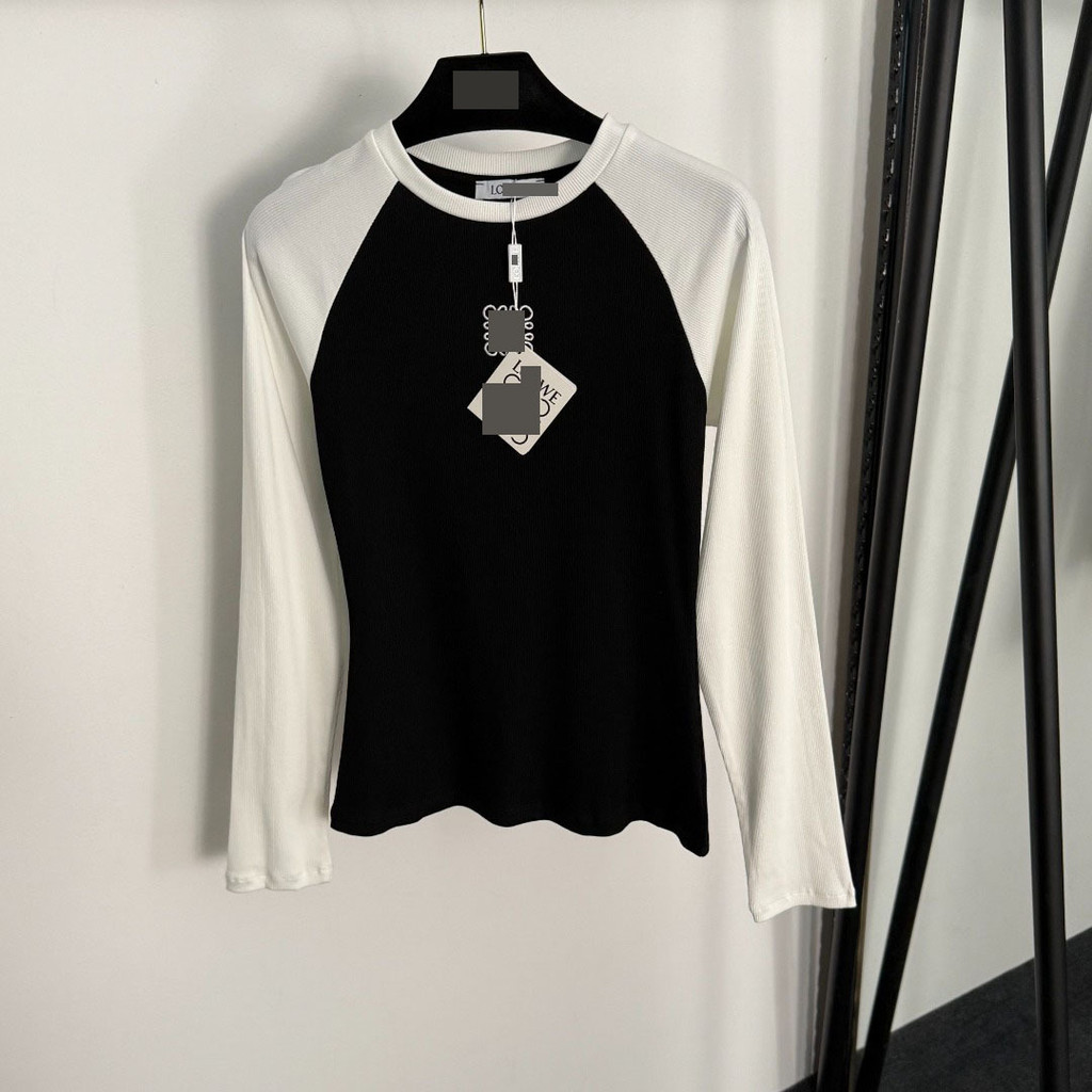 LO* New summer women's chest top logo Embroidered color-blocked long sleeves T Shirt Bottoming Shirt