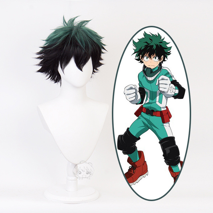 Tóc giả cosplay Izuku Midoriya màu xanh đen ombre ngắn, chịu nhiệt