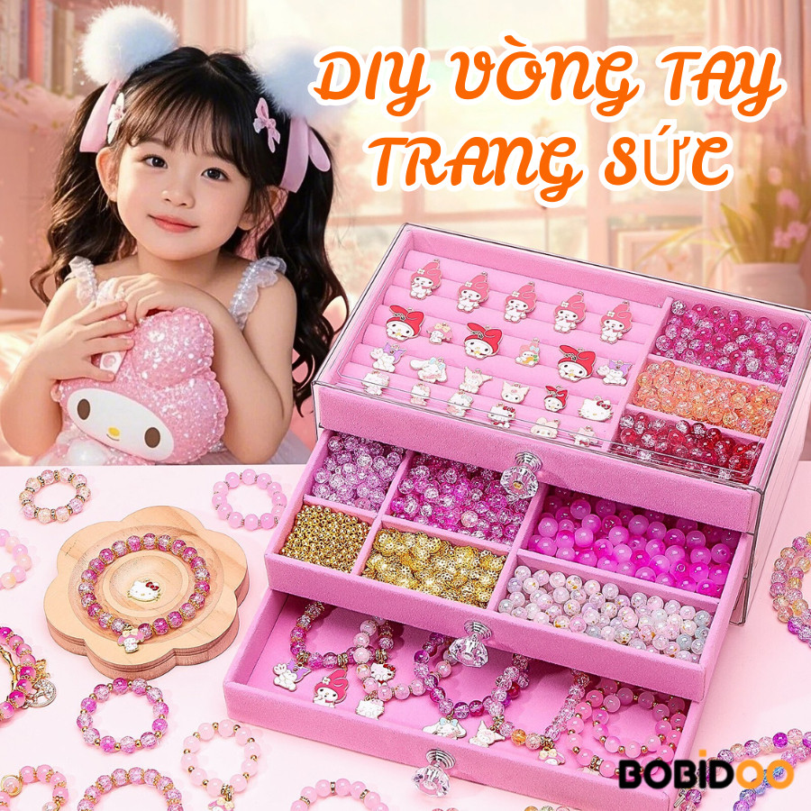[Mới] Bộ Làm Vòng Tay Trang Sức DIY Với 500+ Hạt Cườm & Charm, Quà Tặng Dễ Thương Cho Bé Gái