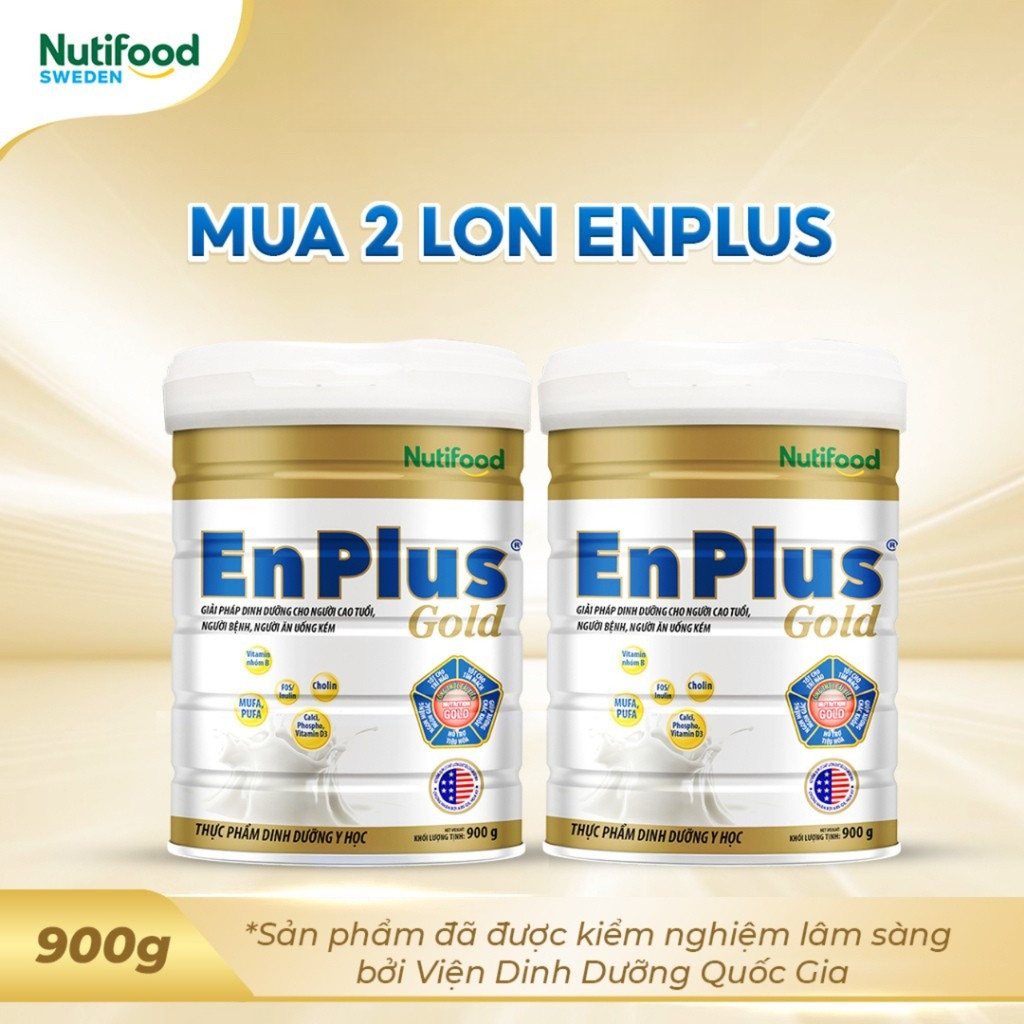 Combo 2 Lon Sữa EnPlus Gold (900g) - Nutifood, Dinh Dưỡng Y Học Toàn Diện Cho Người Lớn Tuổi
