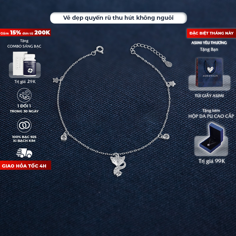 Lắc chân nữ bạc S925 Cáo Bạc Asimi, Lắc chân bạc Ý S925 quyến rũ nữ tính Ahri's Whisper LC09